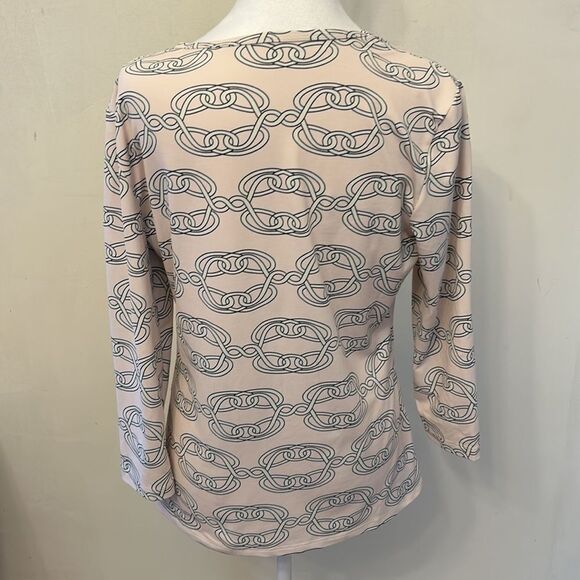 J. McLaughlin pale pink chain link design 3/4 length sleeve blouse Size L EUC - Picture 5 of 10